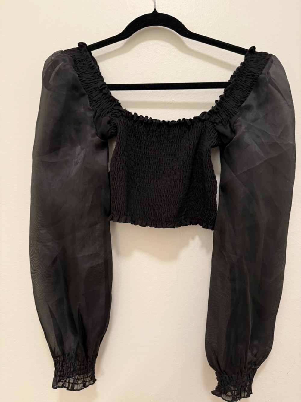 Forever 21 Sheer Puffy Long Sleeve Crop Top Size Xtra Small - Picture 4 of 4